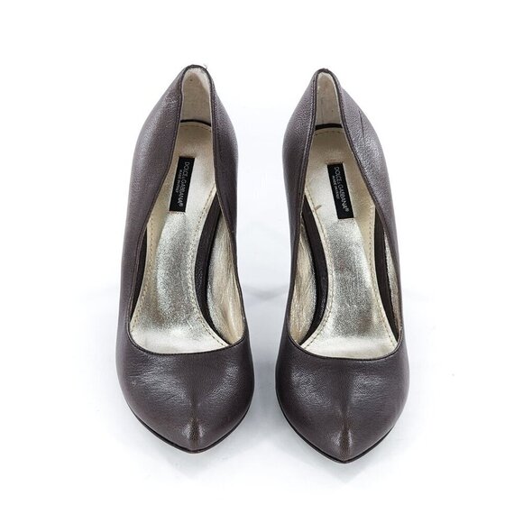 DOLCE & GABBANA NEW Gray Leather Pumps - Picture 1 of 10